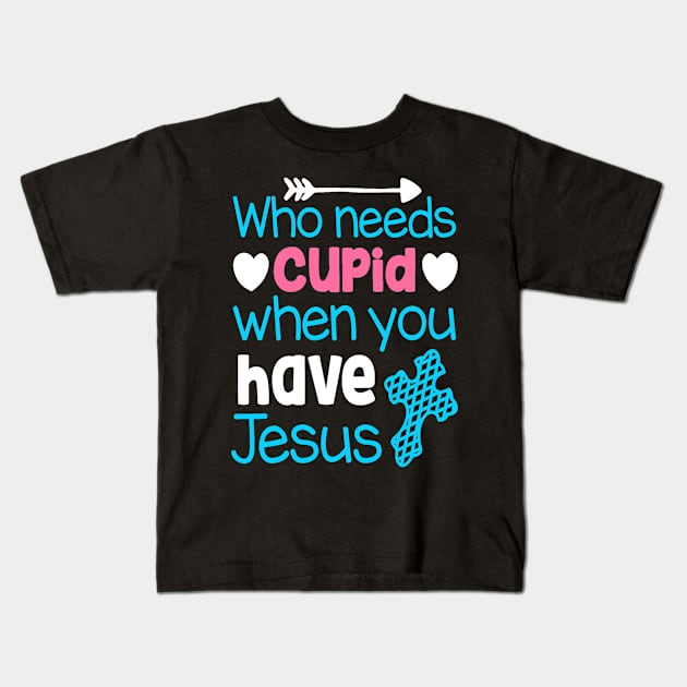 Cupid Valentine Blue Jesus Lover Kids T-Shirt by Melaine GoddessArt